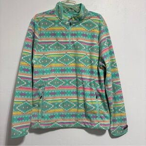Chubbies Colorful Southwestern Aztec Women Fleece Pullover 1/4 Zip Large Bright